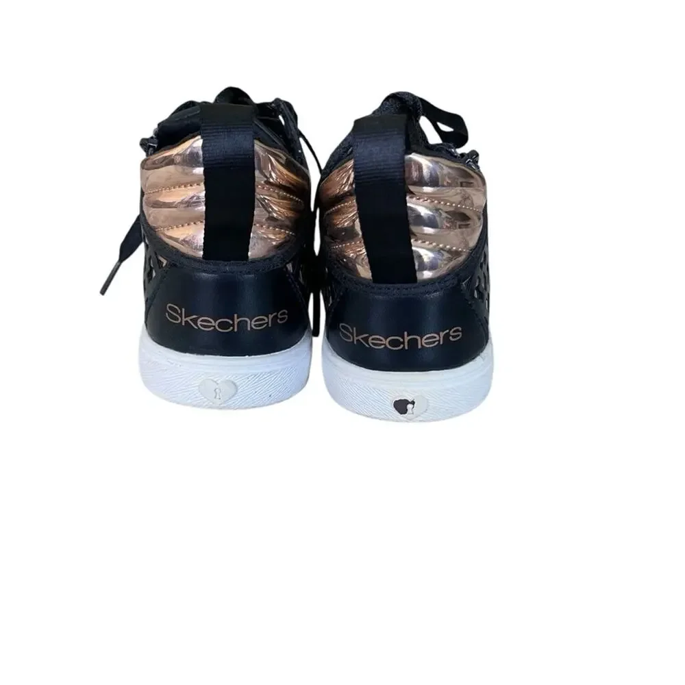 Skechers Faux Leather Geometric Design Side Zip High Top Sneakers Black Gold 13